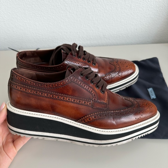 Cognac Oxford Brogue Platform Loafers - Picture 2 of 8